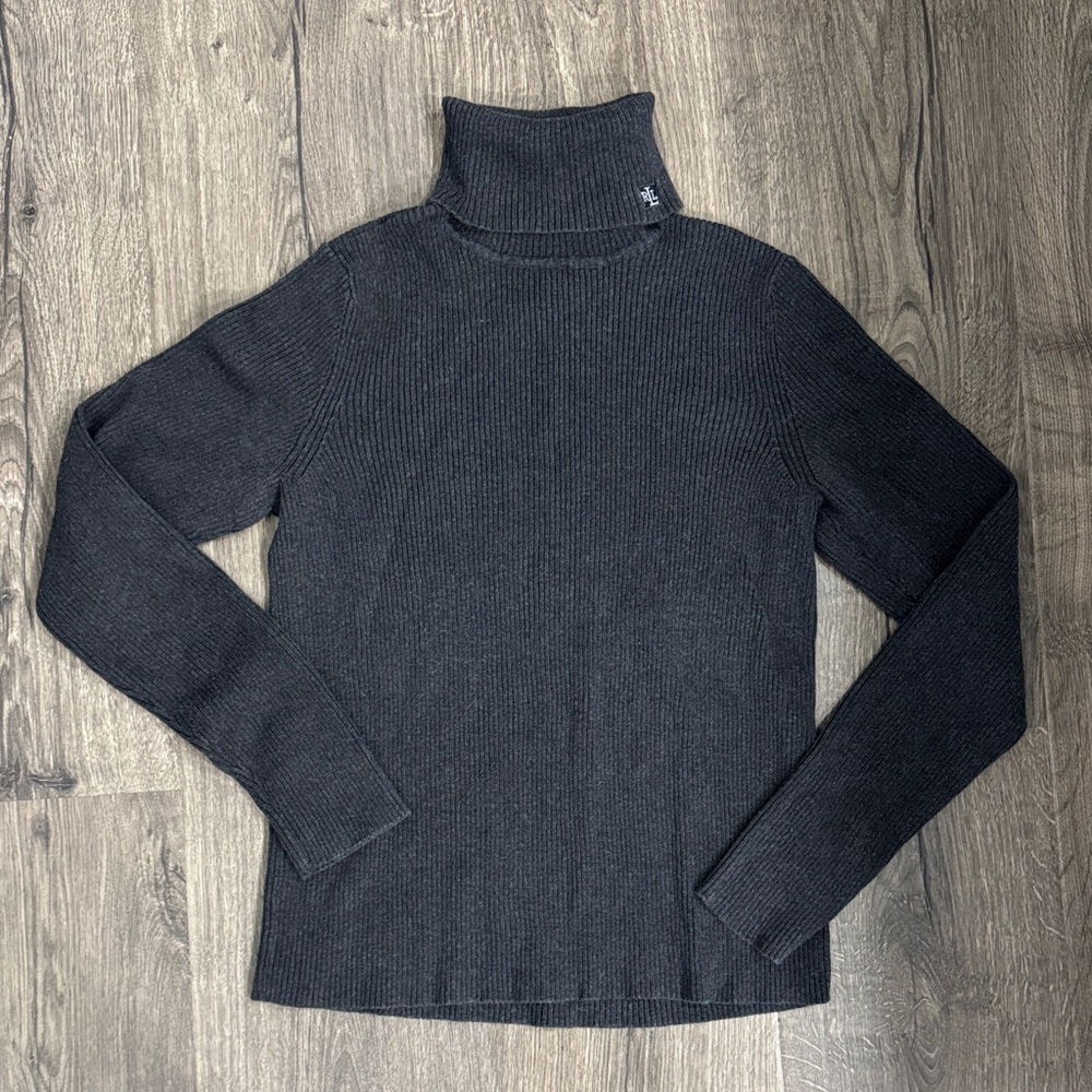 Ralph Lauren Women’s Small Charcoal Ribbed Turtleneck Sweater